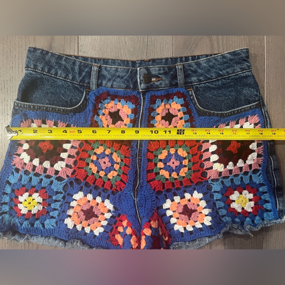 Farm Rio Colorful Crochet Knit Denim Jeans Shorts - 31 - Picture 12 of 12